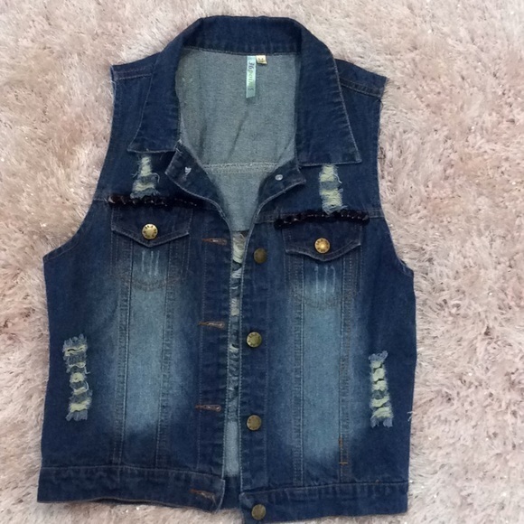DENIM STUDDED VEST - Picture 1 of 3